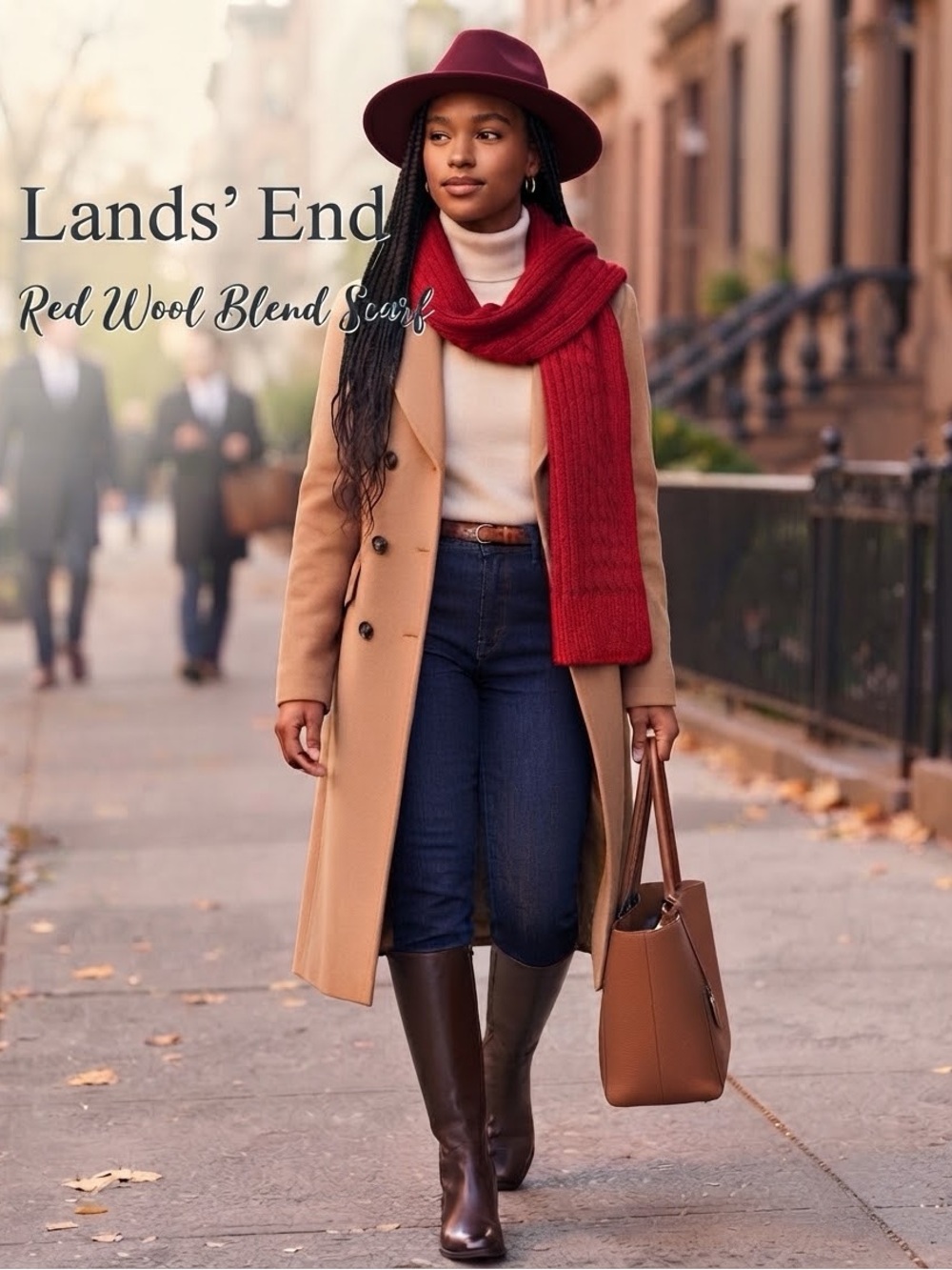NWT Lands' End Rich Red Wool Blend Cozy Winter Knit Scarf Fall Winter Accessory